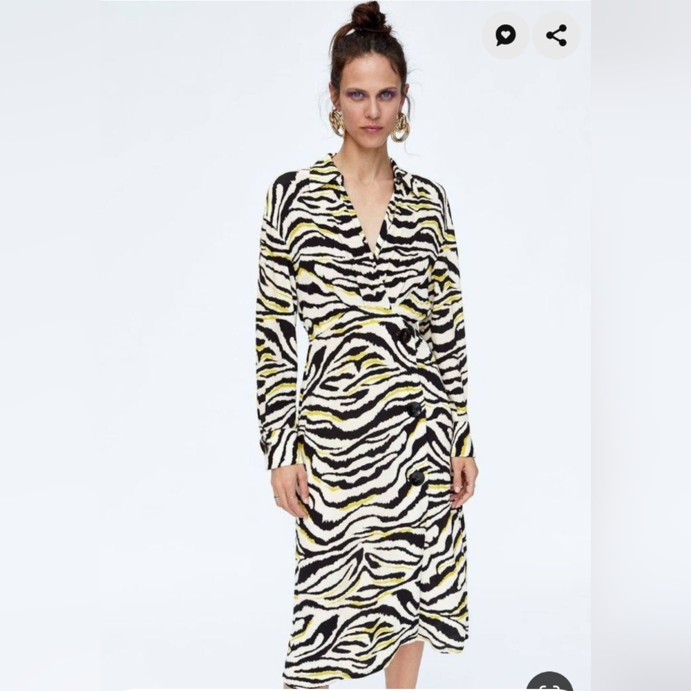 Zara Black and White Sheath Dress with Cowl Neck and Bishop Sleeves